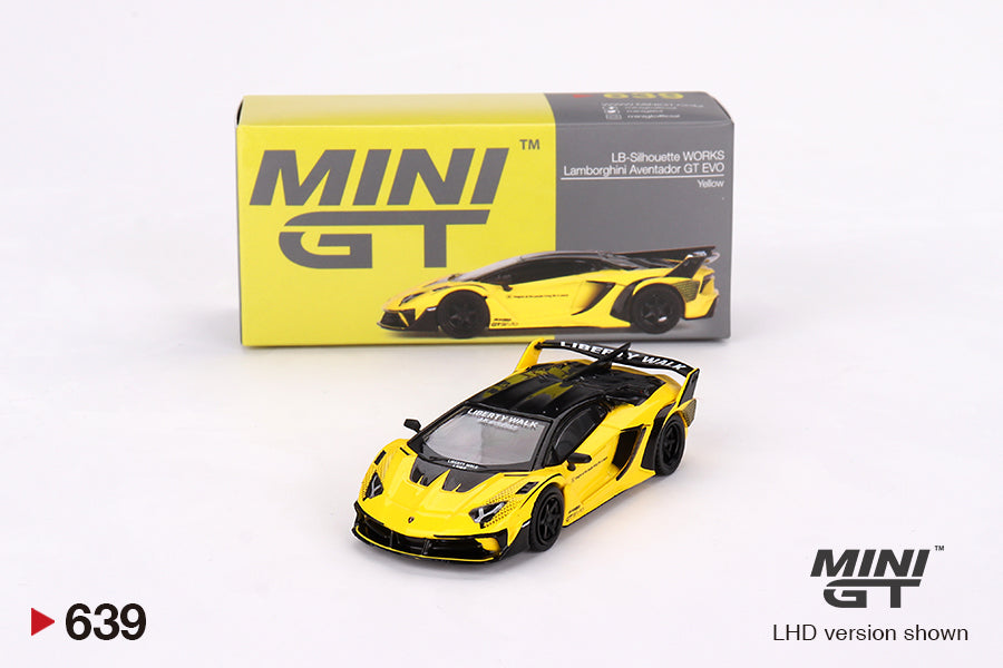 Mini GT Lamborghini Aventador GT EVO LB-Silhouette Works Yellow MGT00639 1/64 Diecast