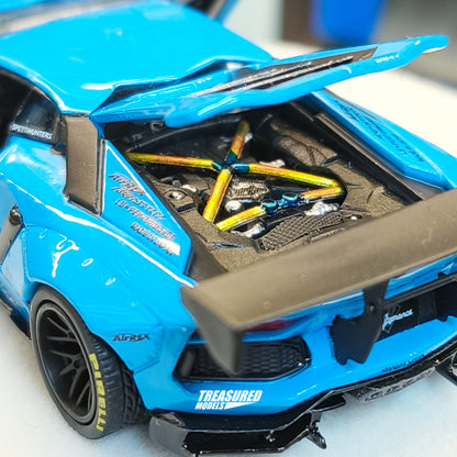 PGM Lamborghini Aventador LBWK Light Blue Deluxe Edition 1/64 Diecast