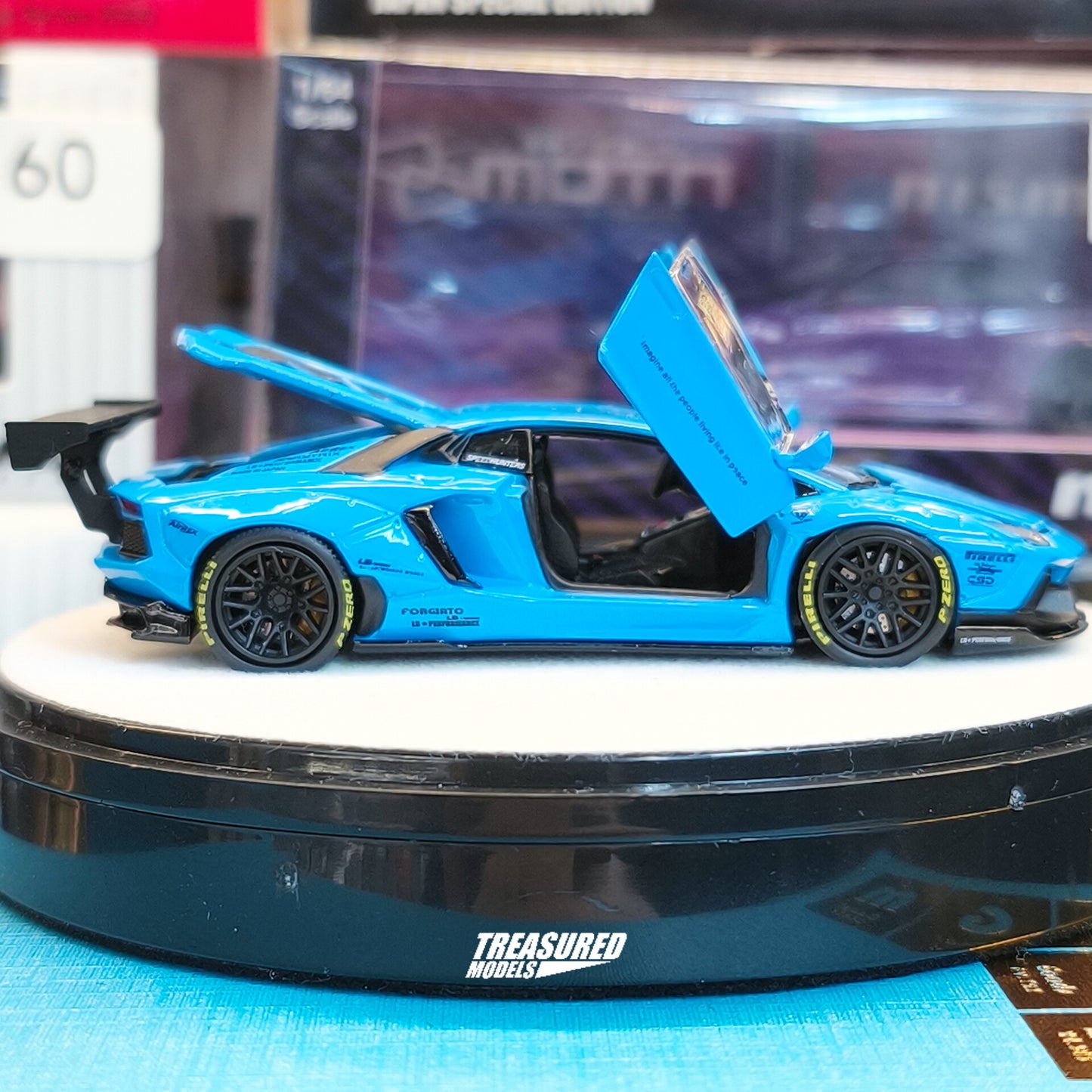 PGM Lamborghini Aventador LBWK Light Blue Deluxe Edition 1/64 Diecast