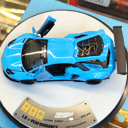 PGM Lamborghini Aventador LBWK Light Blue Deluxe Edition 1/64 Diecast