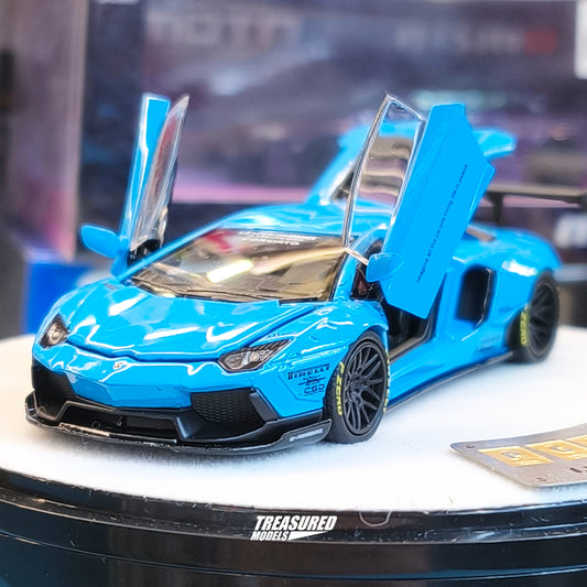 PGM Lamborghini Aventador LBWK Light Blue Deluxe Edition 1/64 Diecast