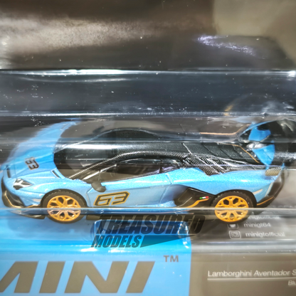 Mini GT Lamborghini Aventador SVJ 63 Blu Aegir MGT00784 1/64 Die Cast