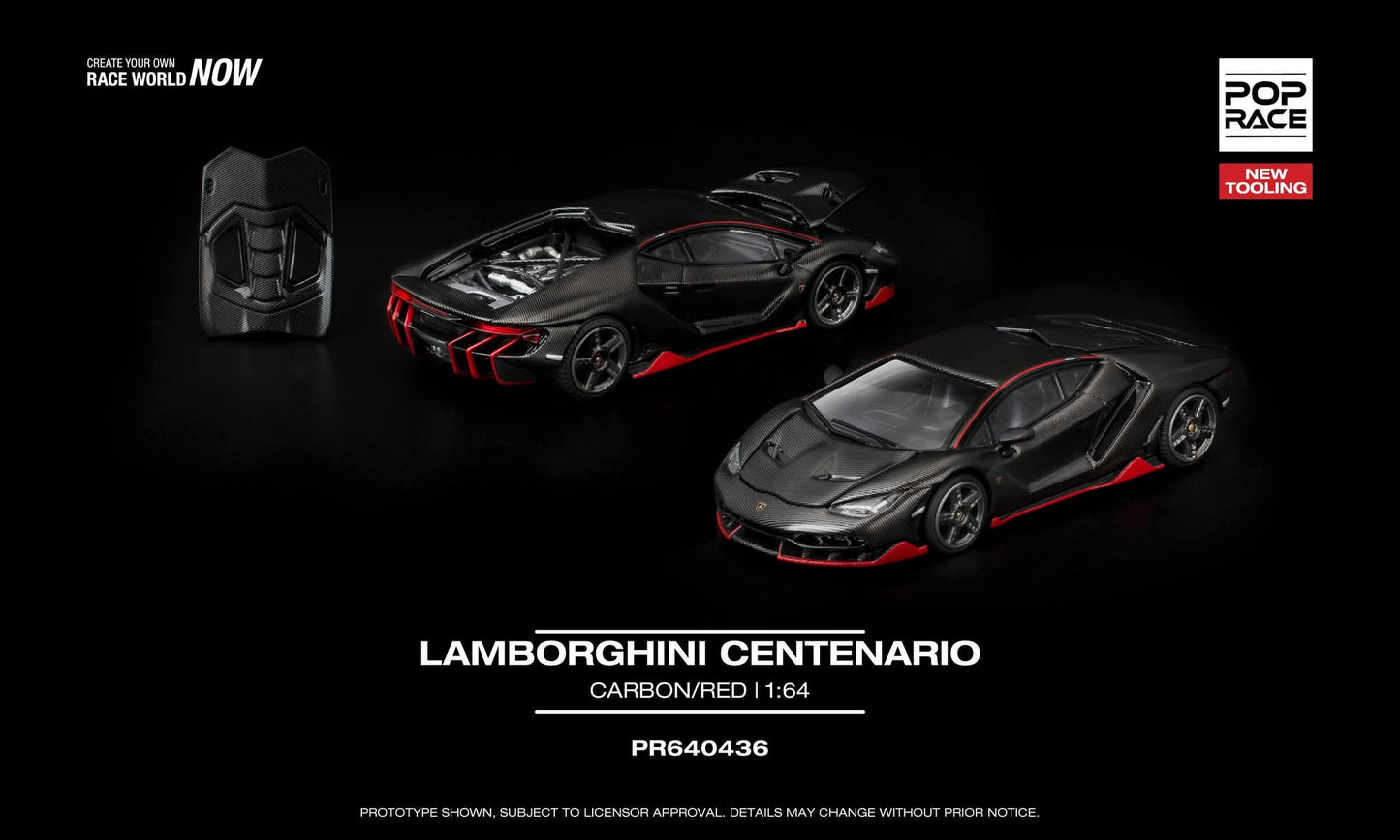 [Pre-Order] Pop Race Lamborghini Centenario Carbon Red PR640436 1/64 Diecast