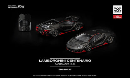 [Pre-Order] Pop Race Lamborghini Centenario Carbon Red PR640436 1/64 Diecast