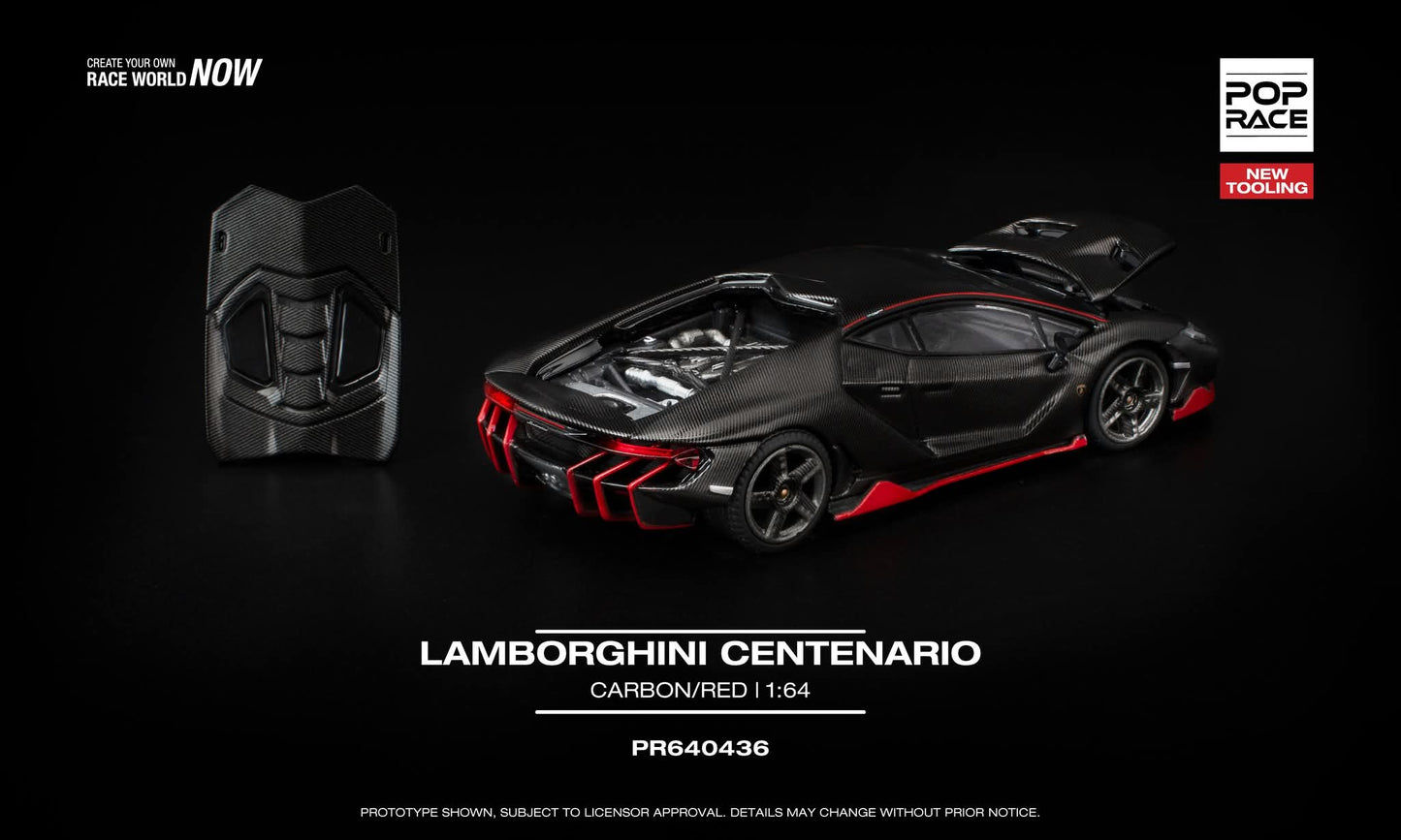 [Pre-Order] Pop Race Lamborghini Centenario Carbon Red PR640436 1/64 Diecast