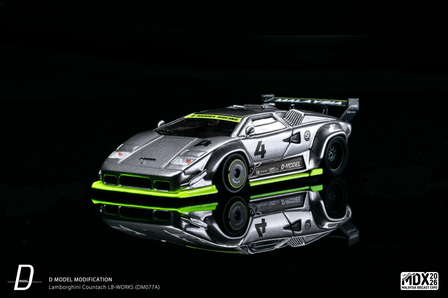 D Model Lamborghini Countach LB-Works Silver MDX 2026 DM077A 1/64 Diecast
