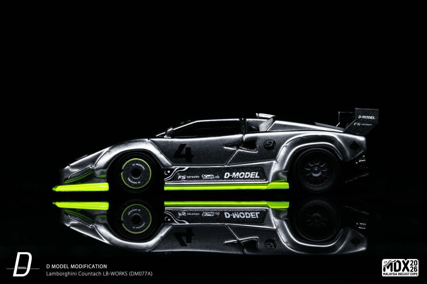 D Model Lamborghini Countach LB-Works Silver MDX 2026 DM077A 1/64 Diecast