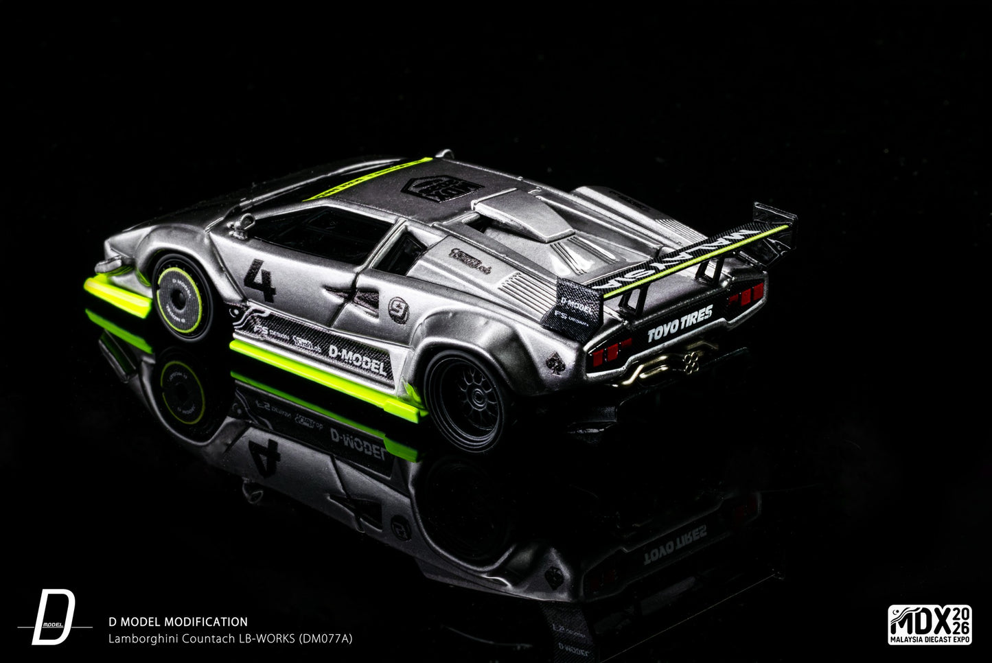 D Model Lamborghini Countach LB-Works Silver MDX 2026 DM077A 1/64 Diecast