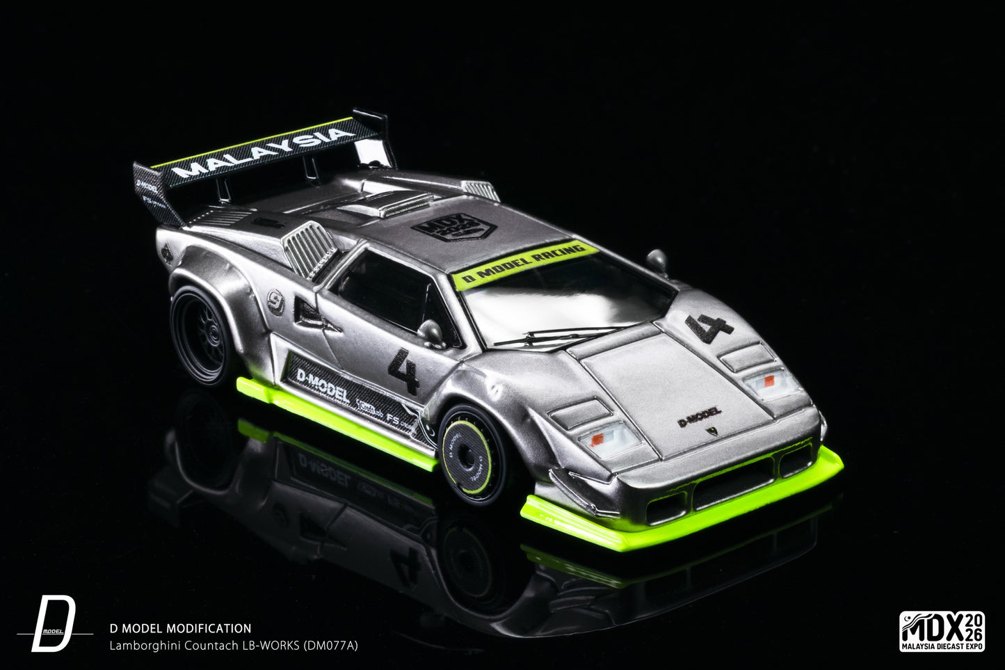 D Model Lamborghini Countach LB-Works Silver MDX 2026 DM077A 1/64 Diecast