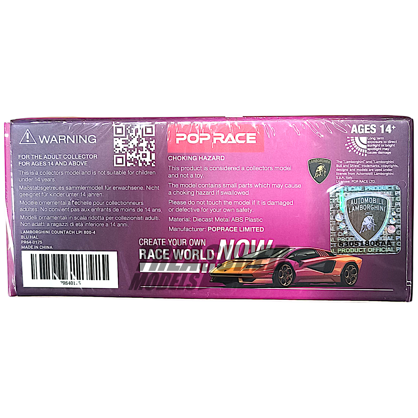 Pop Race Lamborghini Countach LPI 800-4 Blu Hal PR640175 1/64 Diecast
