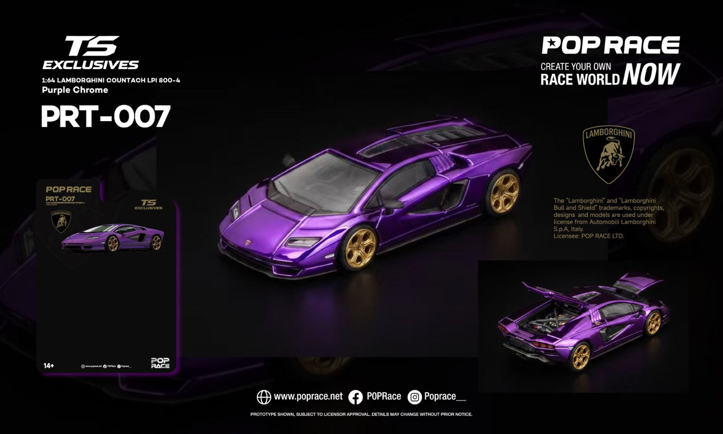 [Pre-Order] Pop Race Lamborghini Countach LPI 800-4 Purple Chrome PRT007 1/64 Diecast