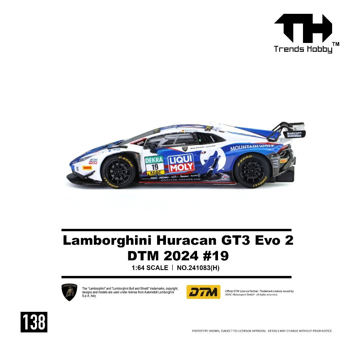 [Pre-Order] Trends Hobby Lamborghini Huracan GT3 EVO2 DTM 2024 #19 241083H 1/64 Diecast
