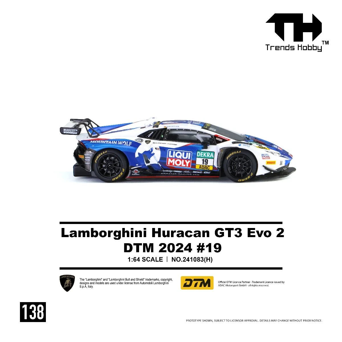 [Pre-Order] Trends Hobby Lamborghini Huracan GT3 EVO2 DTM 2024 #19 241083H 1/64 Diecast