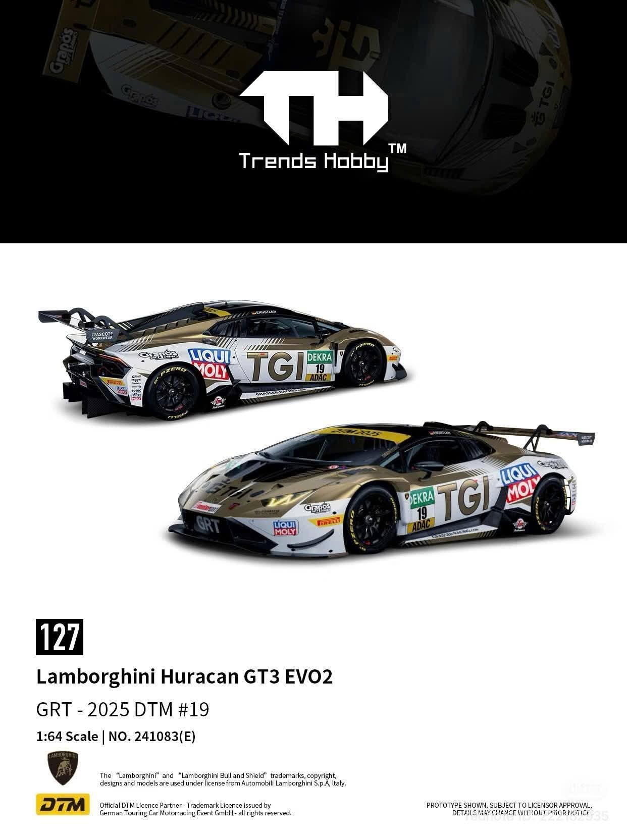 [Pre-Order] Trends Hobby Lamborghini Huracan GT3 EVO2 GRT 2025 DTM #19 241083E 1/64 Diecast