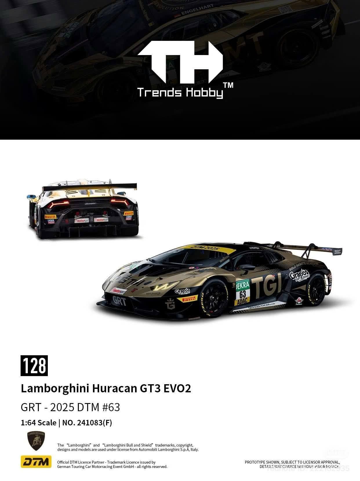 [Pre-Order] Trends Hobby Lamborghini Huracan GT3 EVO2 GRT 2025 DTM #63 241083F 1/64 Diecast