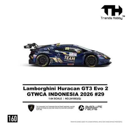 [Pre-Order] Trends Hobby Lamborghini Huracan GT3 EVO 2 GTWCA Indonesia 2026 #29 241083Q 1/64 Diecast