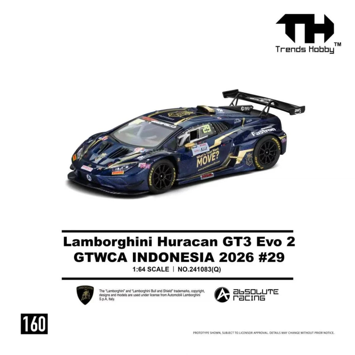 [Pre-Order] Trends Hobby Lamborghini Huracan GT3 EVO 2 GTWCA Indonesia 2026 #29 241083Q 1/64 Diecast