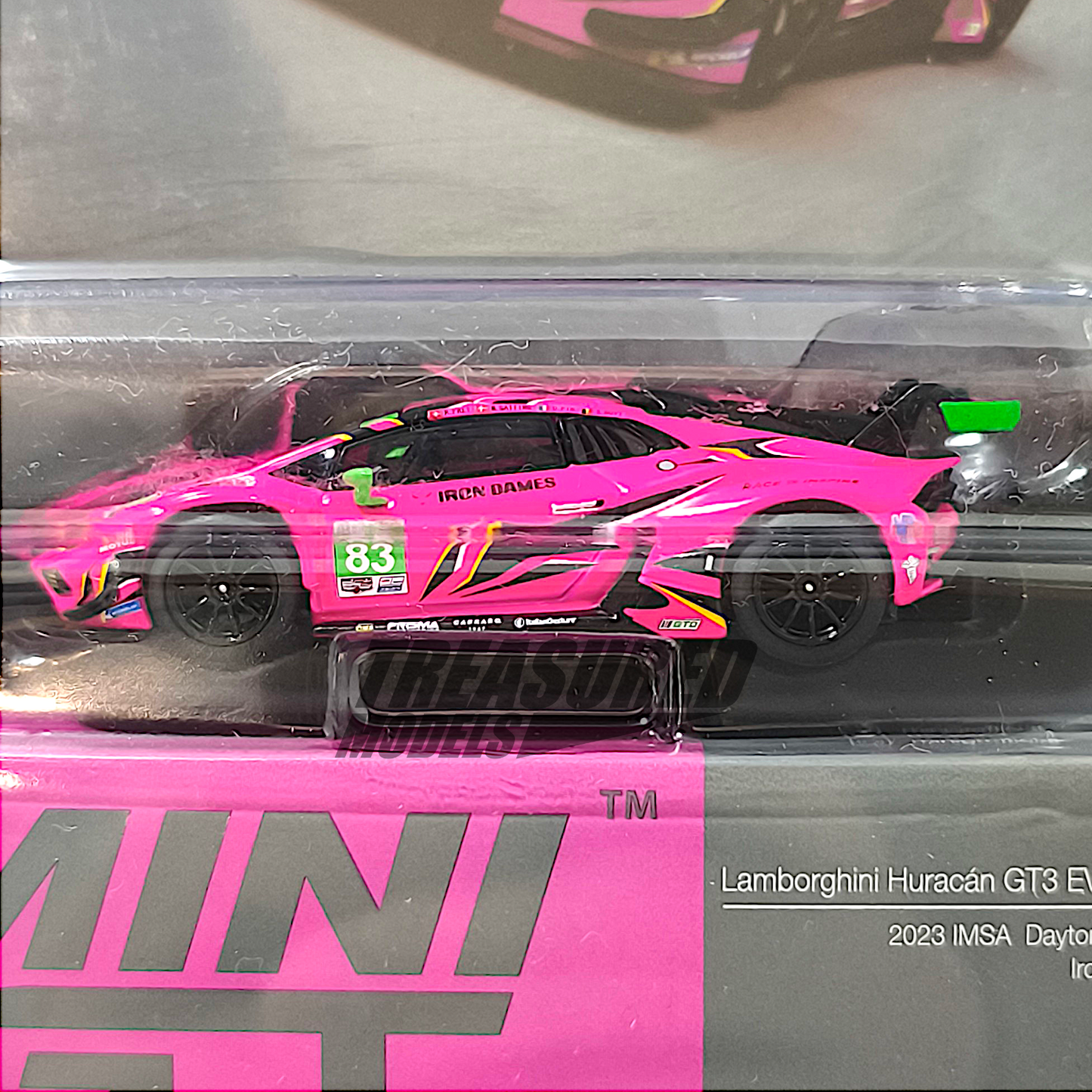 Mini GT Lamborghini Huracán GT3 EVO2 #83 Iron Dames 2023 IMSA Daytona 24 Hrs Blister Packaging MGT00772 1/64 Diecast