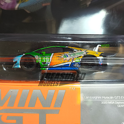 Mini GT Lamborghini Huracán GT3 EVO #19 GEAR Racing 2020 IMSA Daytona 24 Hrs Blister Packaging MGT00552 1/64 Diecast