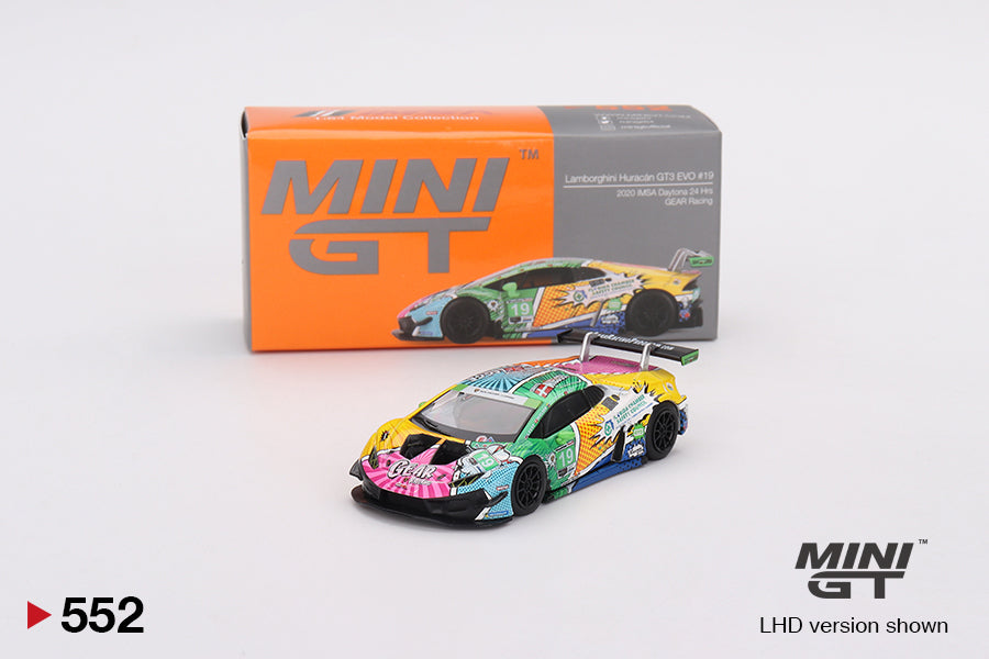 Mini GT Lamborghini Huracán GT3 EVO #19 GEAR Racing 2020 IMSA Daytona 24 Hrs Blister Packaging MGT00552 1/64 Diecast