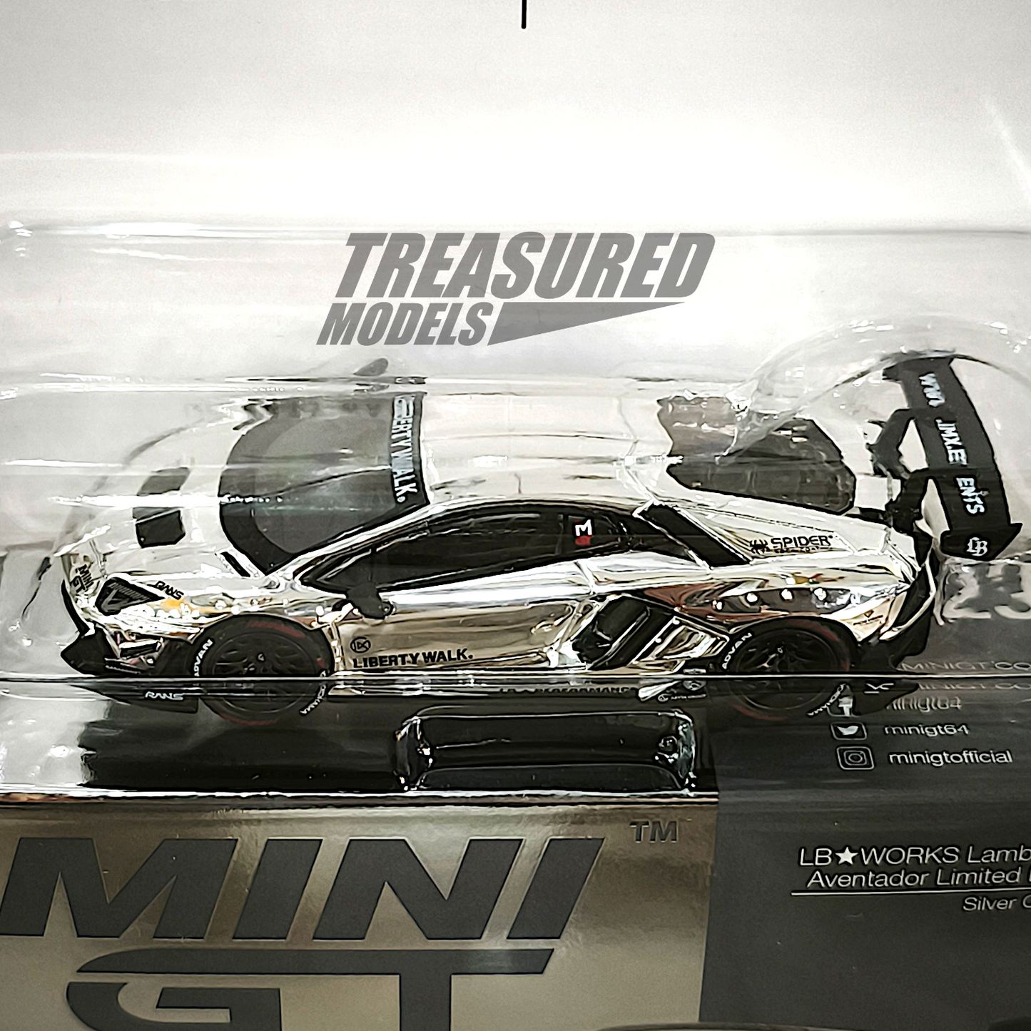 Mini GT Car+T-Shirt Set Lamborghini LB Works Aventador Limited Edition Silver Chrome IMX 2025 MGT01023 1/64 Diecast