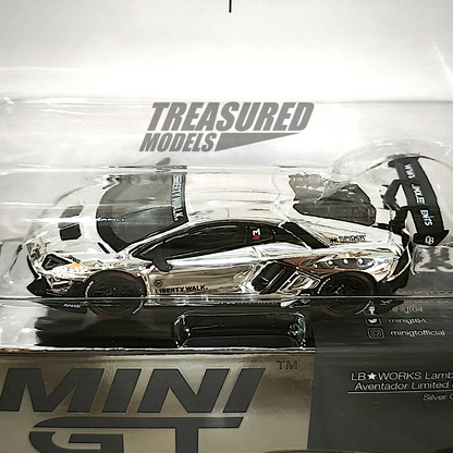 Mini GT Car+T-Shirt Set Lamborghini LB Works Aventador Limited Edition Silver Chrome IMX 2025 MGT01023 1/64 Diecast