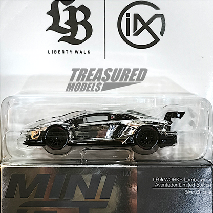 Mini GT Car+T-Shirt Set Lamborghini LB Works Aventador Limited Edition Silver Chrome IMX 2025 MGT01023 1/64 Diecast