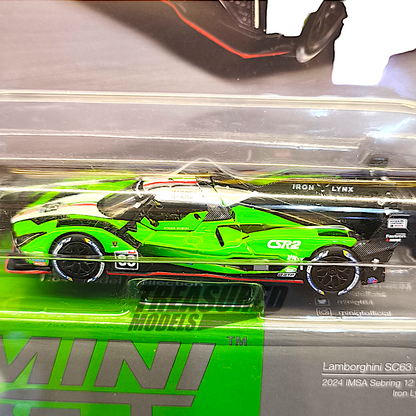 Mini GT Lamborghini SC63 #63 2024 IMSA Sebring 12 Hrs Iron Lynx Blister Packaging MGT00816 1/64 Die Cast