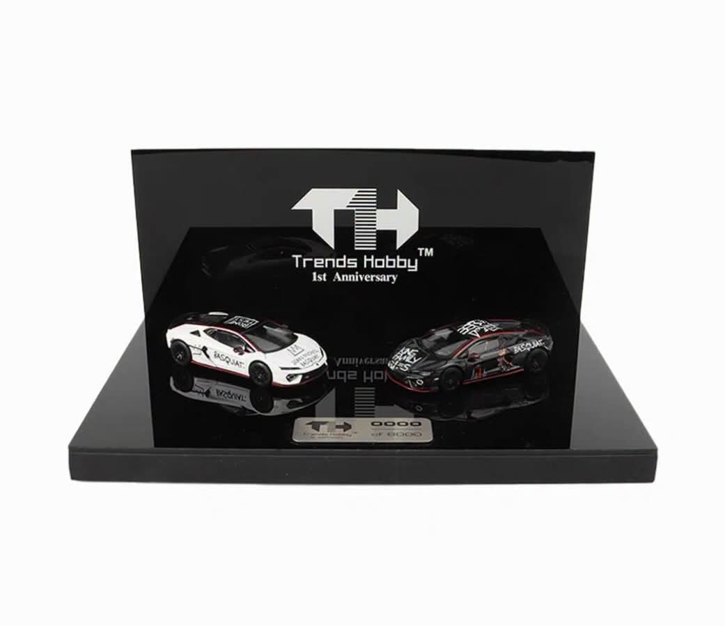Trends Hobby Lamborghini Temerario Jean Michel Basquiat Livery Black+White Version Number to 6000 Trends Hobby's 1st Anniversary 2 Car Set 241082HI-2G 1/64 Diecast