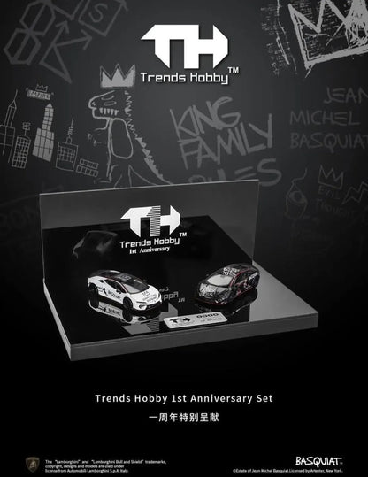 Trends Hobby Lamborghini Temerario Jean Michel Basquiat Livery Black+White Version Number to 6000 Trends Hobby's 1st Anniversary 2 Car Set 241082HI-2G 1/64 Diecast