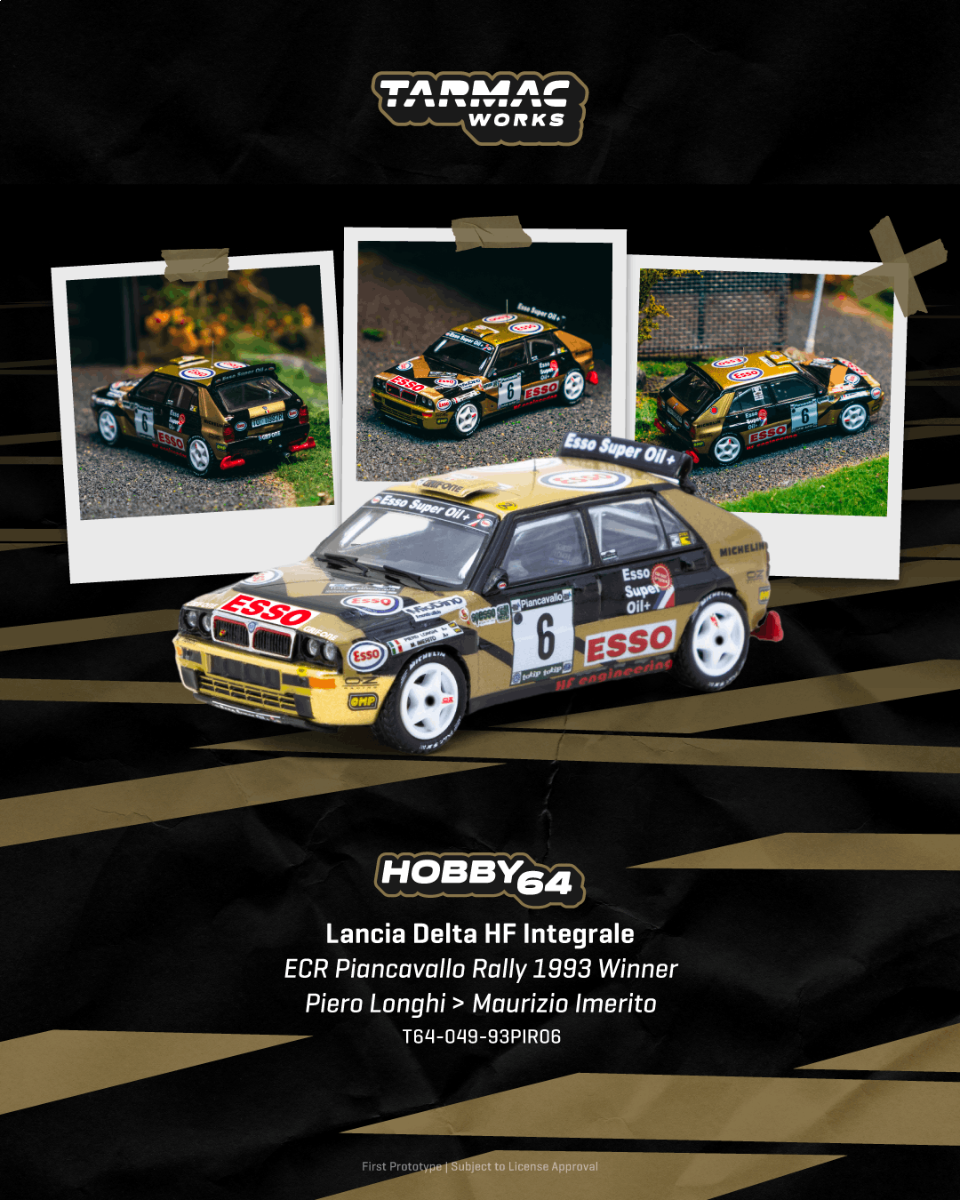 TARMAC WORKS Lancia Delta HF Integrale ECR Piancavallo Rally 1993 Winner Piero Longhi Maurizio Imerito T64-049-93PIR06 1/64 Diecast