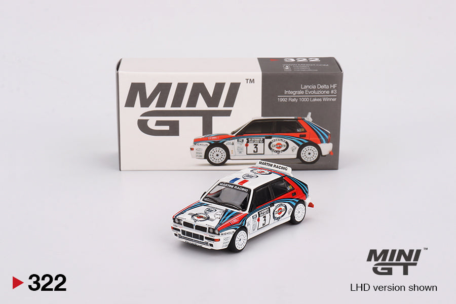Mini GT Lancia Delta HF Integrale Evoluzione 1992 Rally 1000 Lakes Winner #3 MGT00322 1/64 Diecast