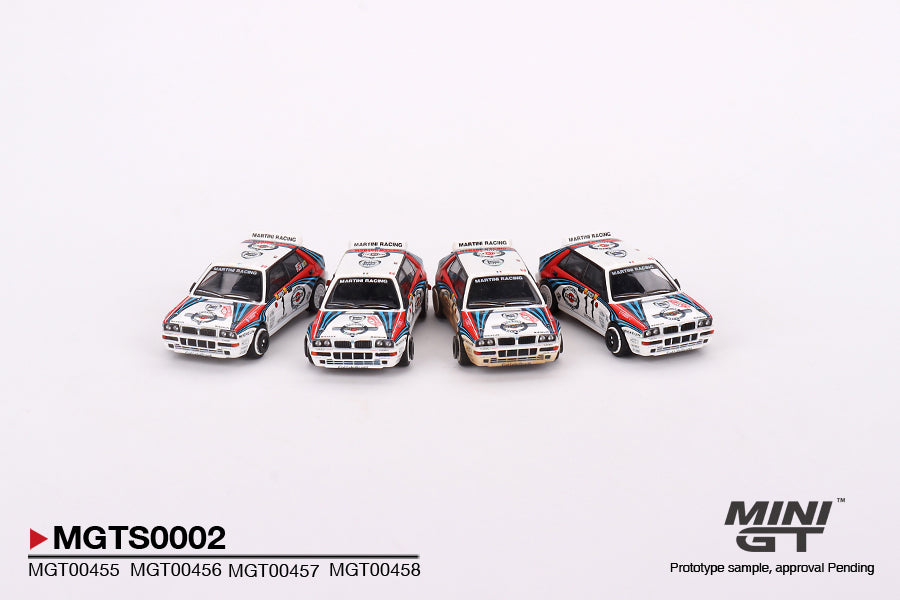 Mini GT Lancia Delta HF Integrale Evoluzione 1992 Rally MonteCarlo Martini Racing 4 Cars Set MGTS0002 1/64 Diecast