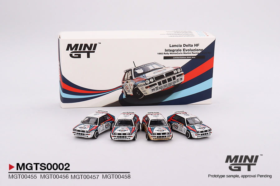 Mini GT Lancia Delta HF Integrale Evoluzione 1992 Rally MonteCarlo Martini Racing 4 Cars Set MGTS0002 1/64 Diecast