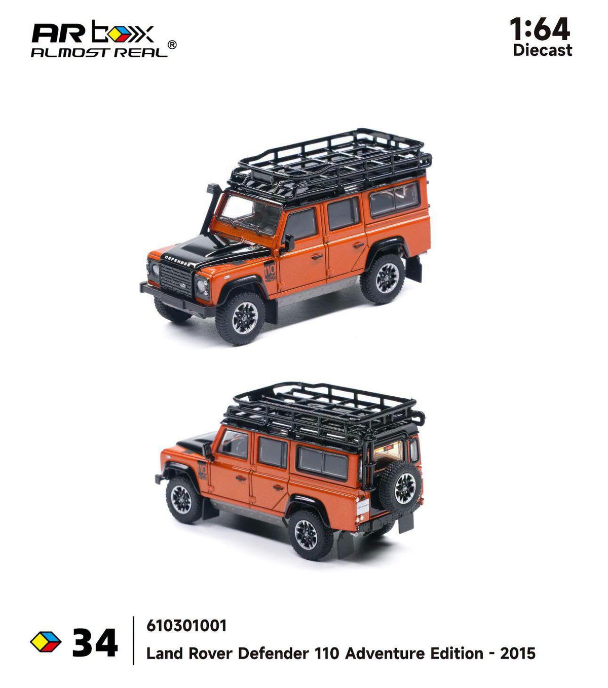 Almost Real AR Box Land Rover Defender 110 Adventure Edition 2015 Orange 34 610301001 1/64 Diecast