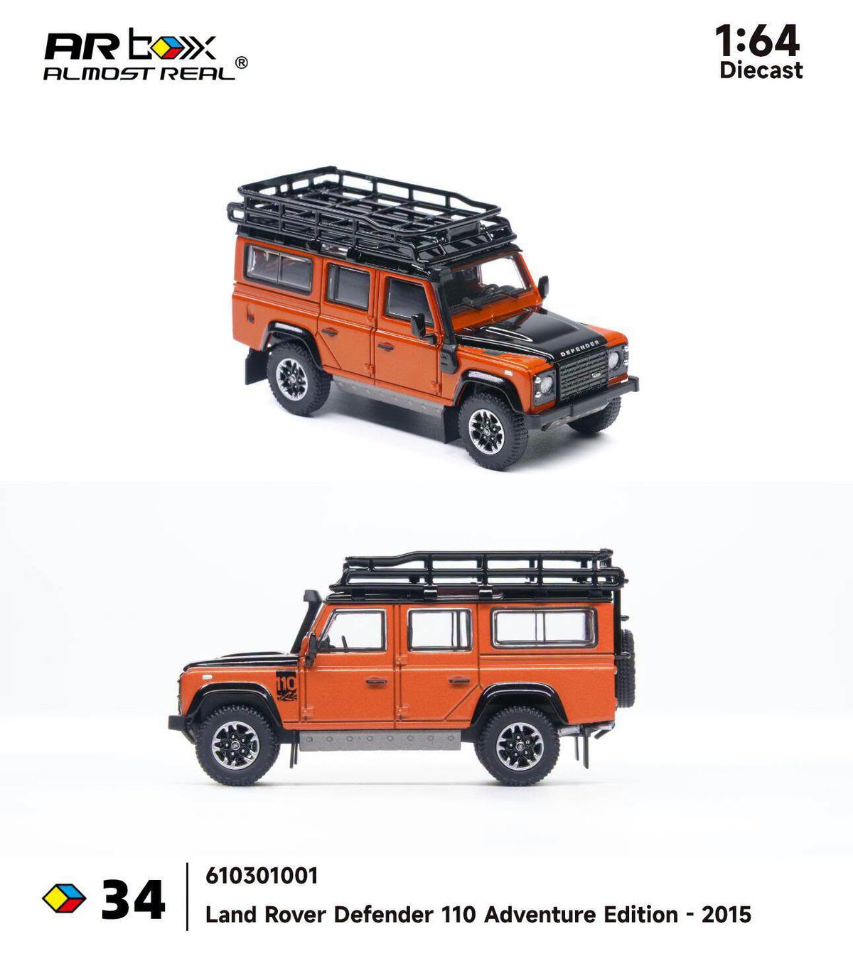 Almost Real AR Box Land Rover Defender 110 Adventure Edition 2015 Orange 34 610301001 1/64 Diecast