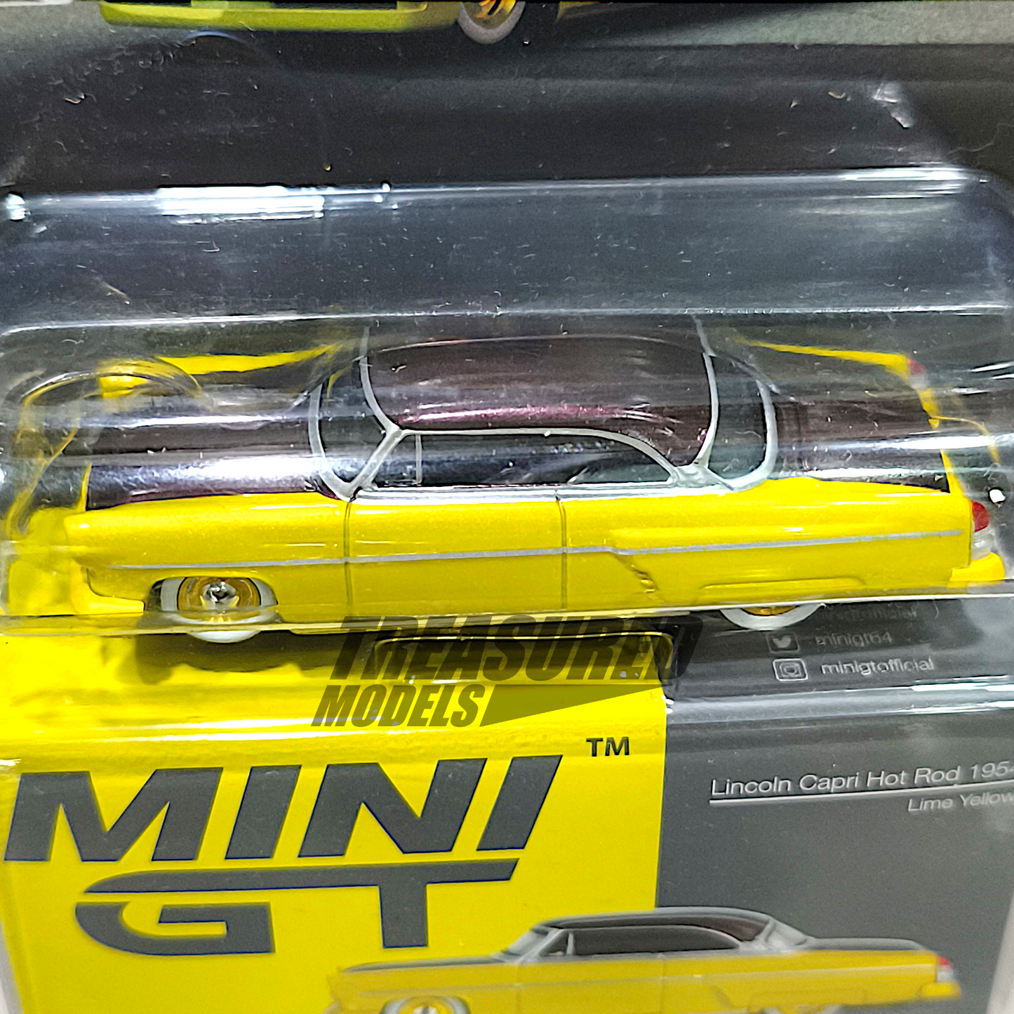 Mini GT Lincoln Capri Hot Rod 1954 Lime Yellow Blister Packaging MGT00794 1/64 Diecast