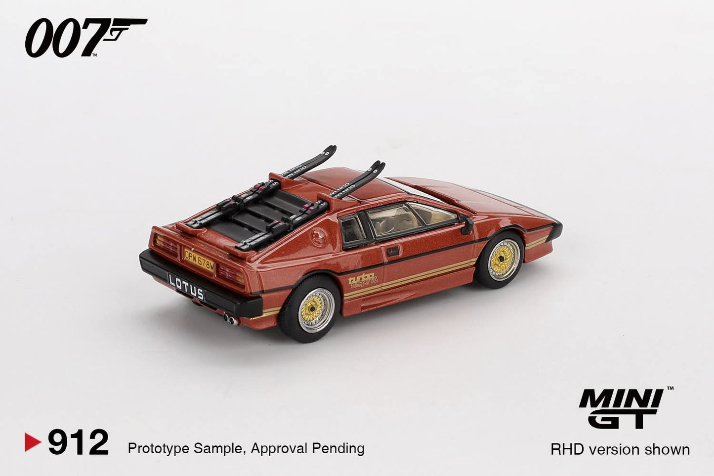 *Pre-Order* Mini GT Lotus Esprit Turbo Copper Fire Metallic 007 For Your Eyes Only  English Poster Back Card Blister Packaging MGT00912 1/64 Diecast