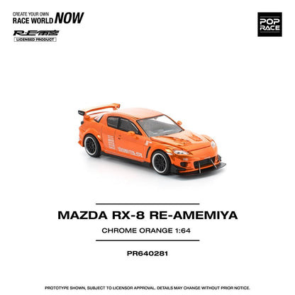 Pop Race MAZDA RX-8 RE-AMEMIYA CHROME ORANGE PR640281 1/64 Diecast