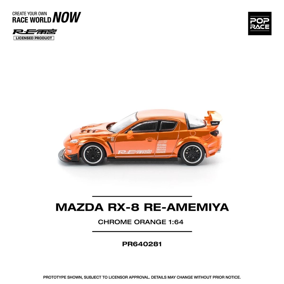 Pop Race MAZDA RX-8 RE-AMEMIYA CHROME ORANGE PR640281 1/64 Diecast