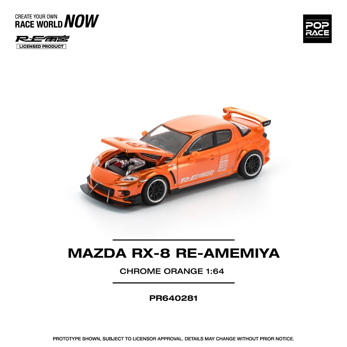 Pop Race MAZDA RX-8 RE-AMEMIYA CHROME ORANGE PR640281 1/64 Diecast