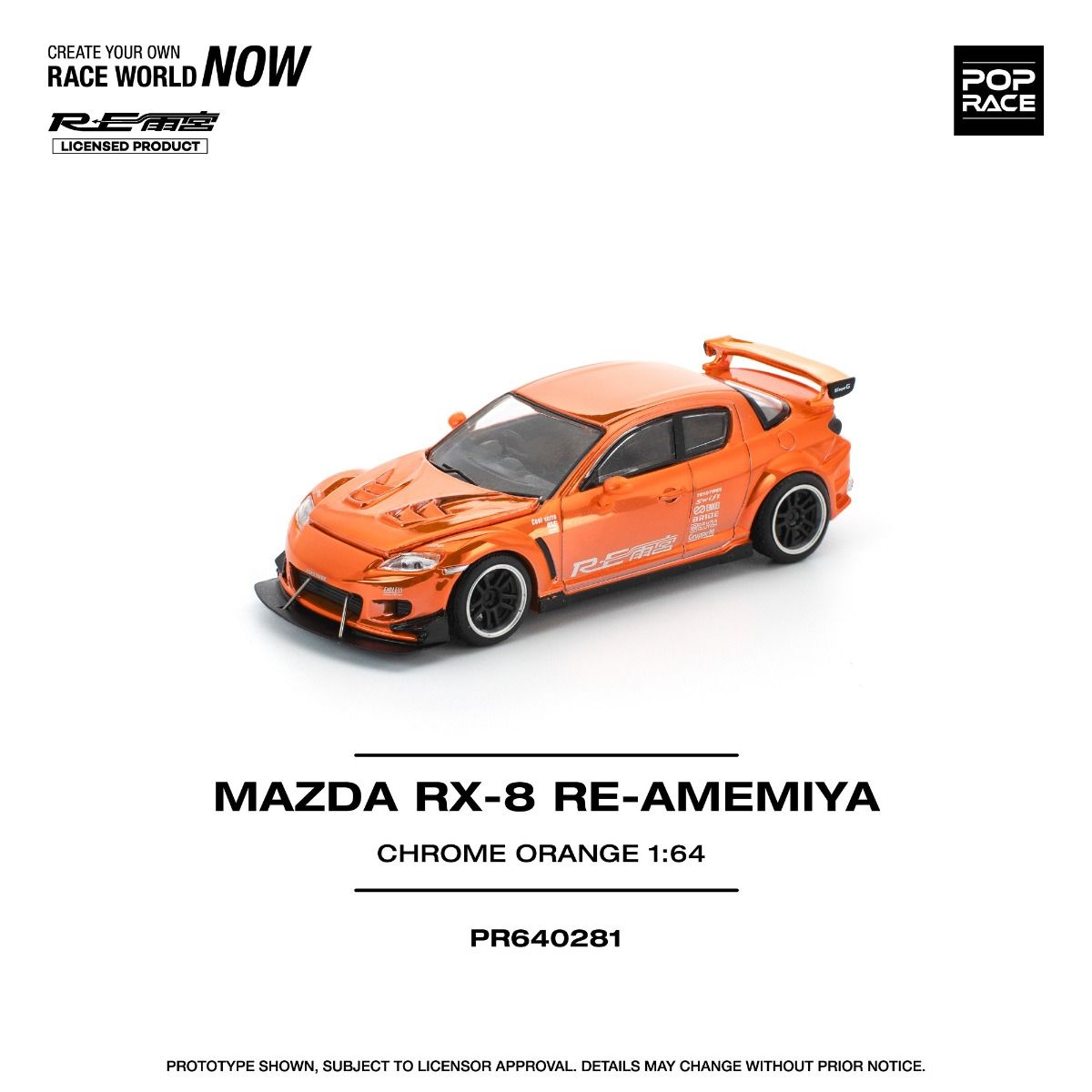 Pop Race MAZDA RX-8 RE-AMEMIYA CHROME ORANGE PR640281 1/64 Diecast