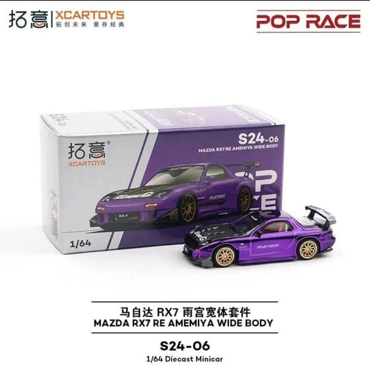 Pop Race x XCARTOYS MAZDA RX7 RE-AMEMIYA WIDE BODY Purple TAS 2025 S24-06 1/64 Diecast