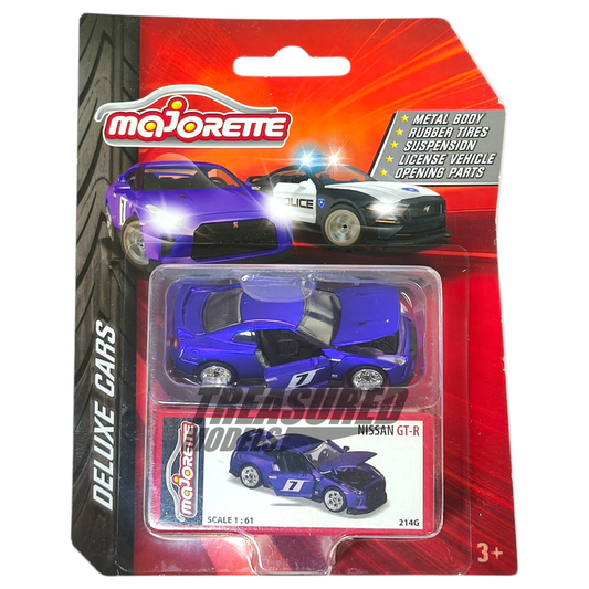 Majorette Nissan Skyline GT-R R35 (Card Bent) Blue Deluxe Cars 1/64 Die Cast