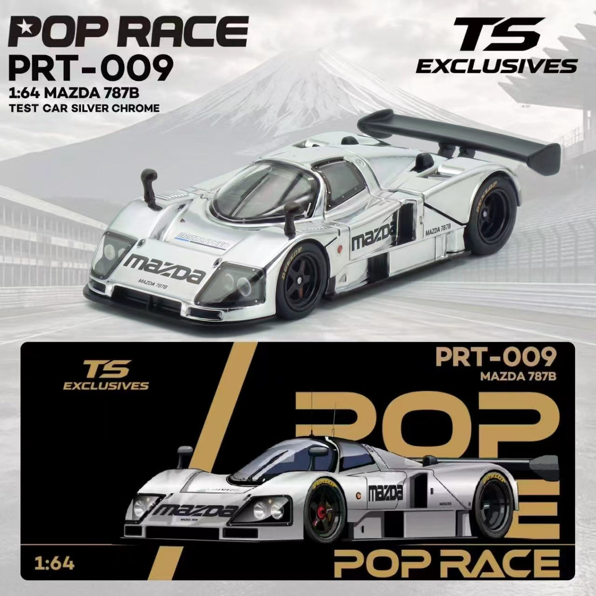 [Pre-Order] Pop Race Mazda 787B Test Car Silver Chrome PRT009 1/64 Diecast