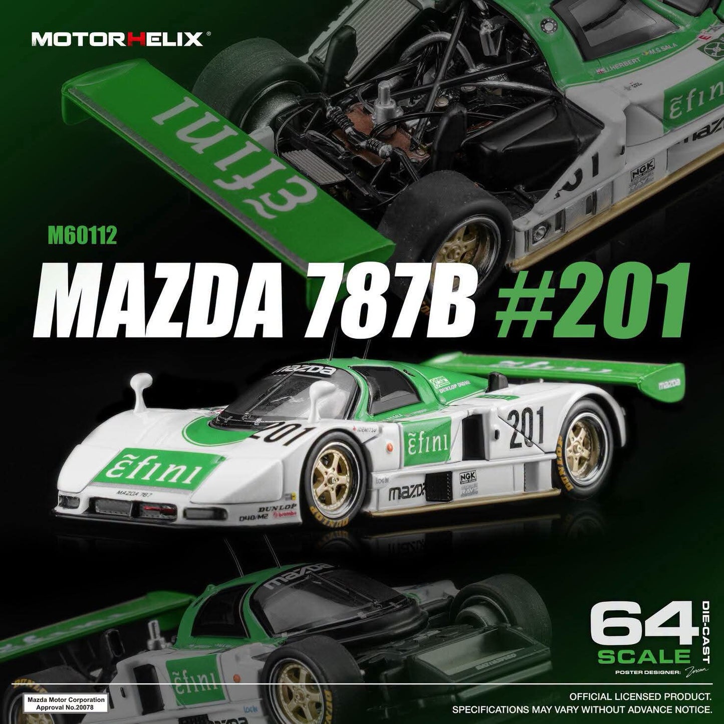 [Pre-Order] MotorHelix Mazda 787B #201 Green White M60112 1/64 Diecast