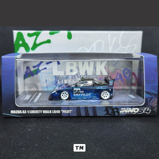 CHASE! Inno64 Mazda AZ-1 Liberty Walk LB40 Pilot Blue Chrome IN64-LBWK-AZ1-01 1/64 Diecast
