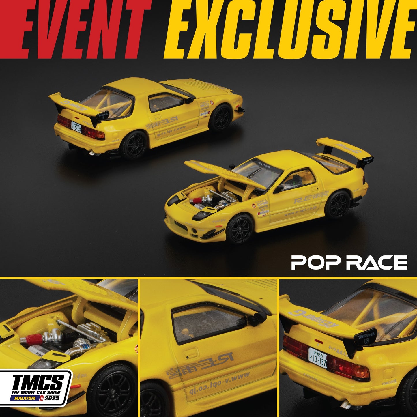Pop Race Mazda RX-7 FC3S RE-Amemiya Yellow TMCS2025 PR64-286 1/64 Die Cast