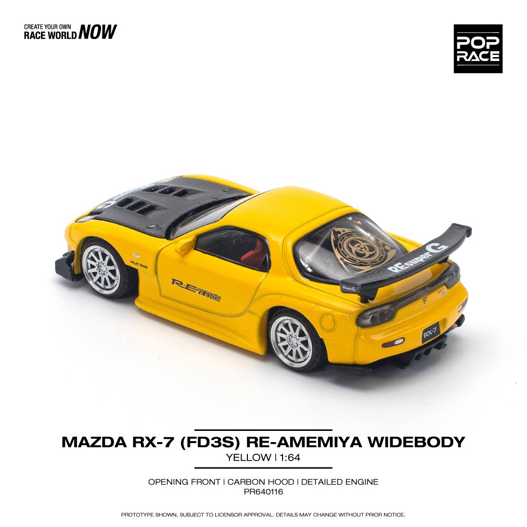 Pop Race Mazda RX-7 FD3S RE-AMEMIYA Yellow PR64-116 1/64 Die Cast