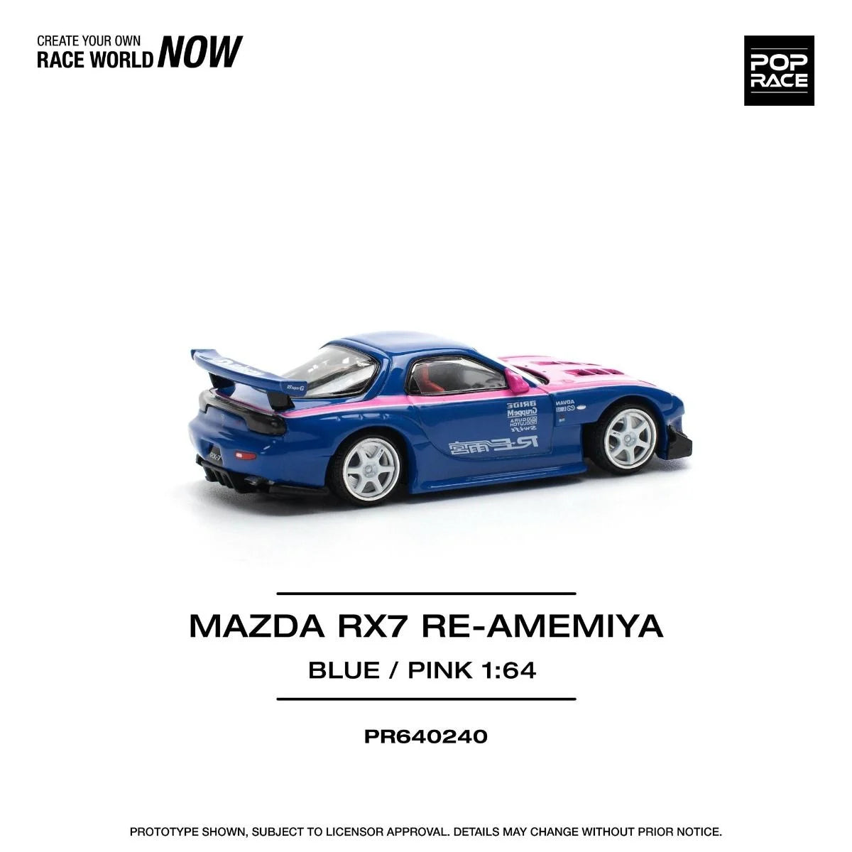 Pop Race Mazda RX-7 RE-Amemiya Blue Pink PR640240 1/64 Diecast